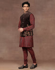 Mocha Brown - Red Nehru Jacket Set | East