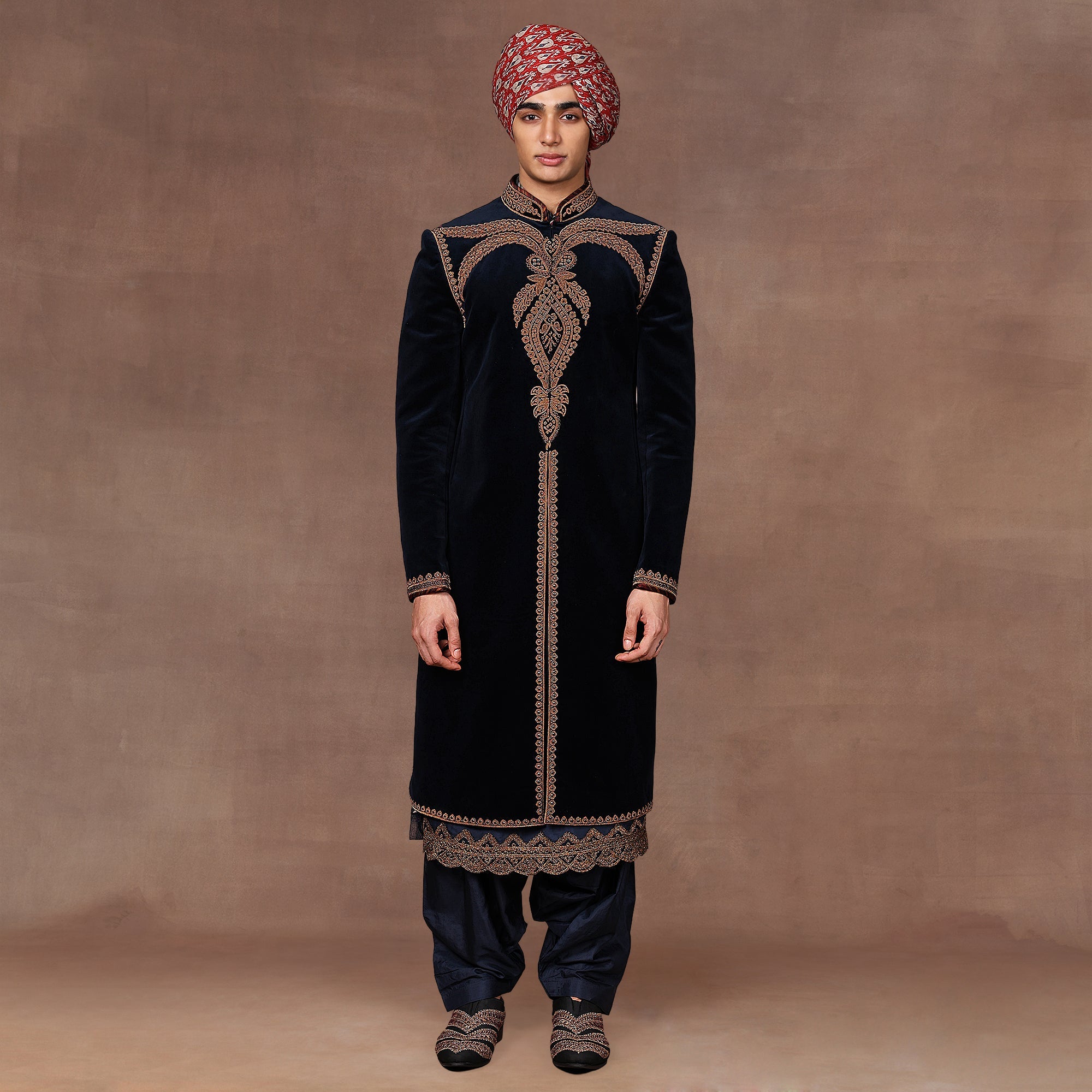 Navy Blue Velvet Sherwani Set | East