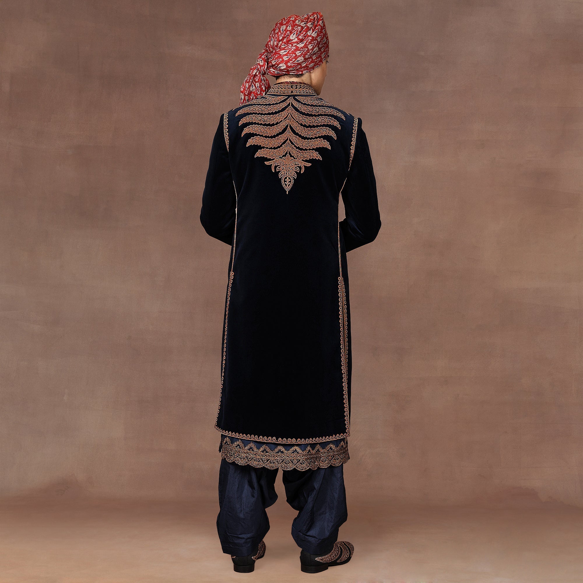 Navy Blue Velvet Sherwani Set | East
