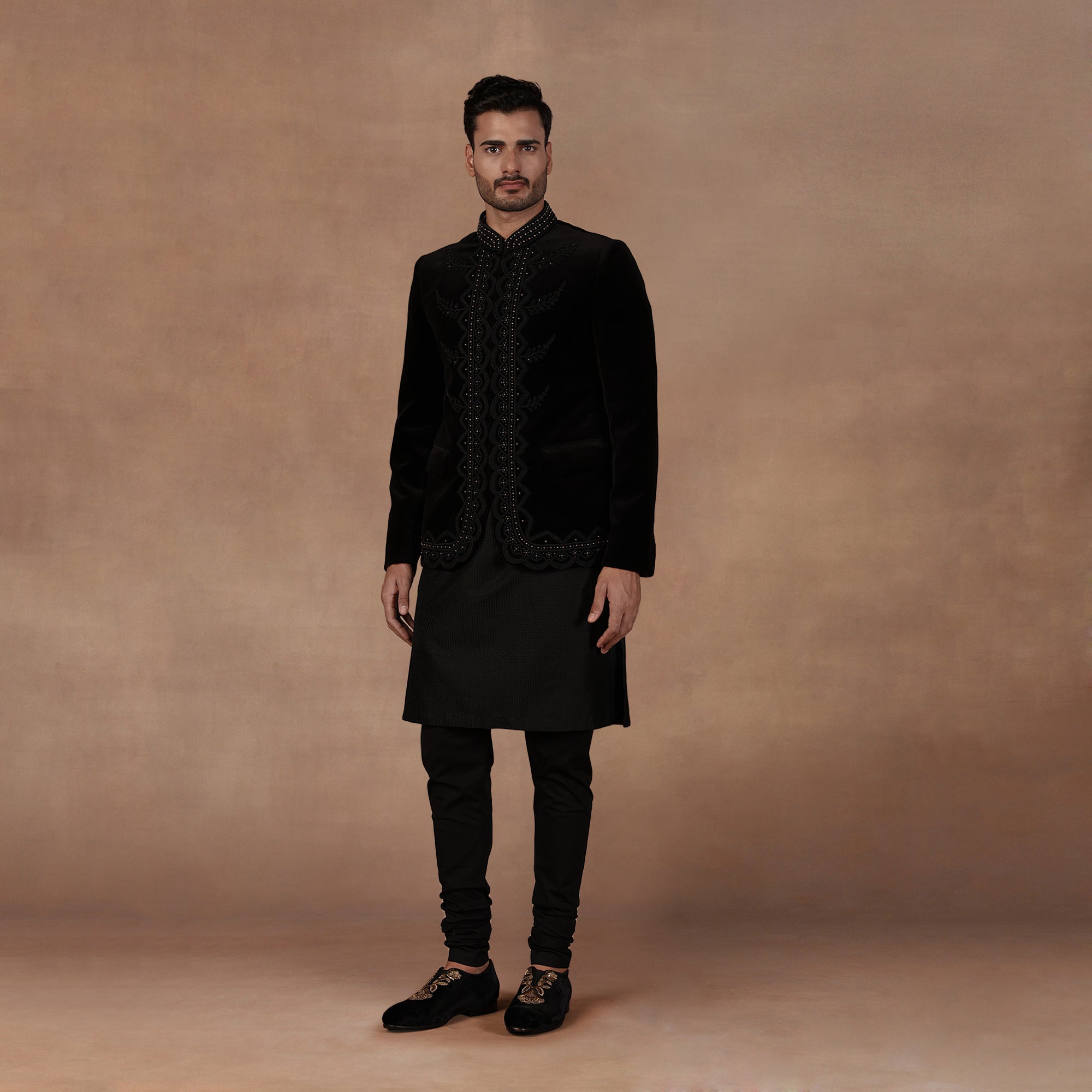 Noir Black Bandhgala Set | East