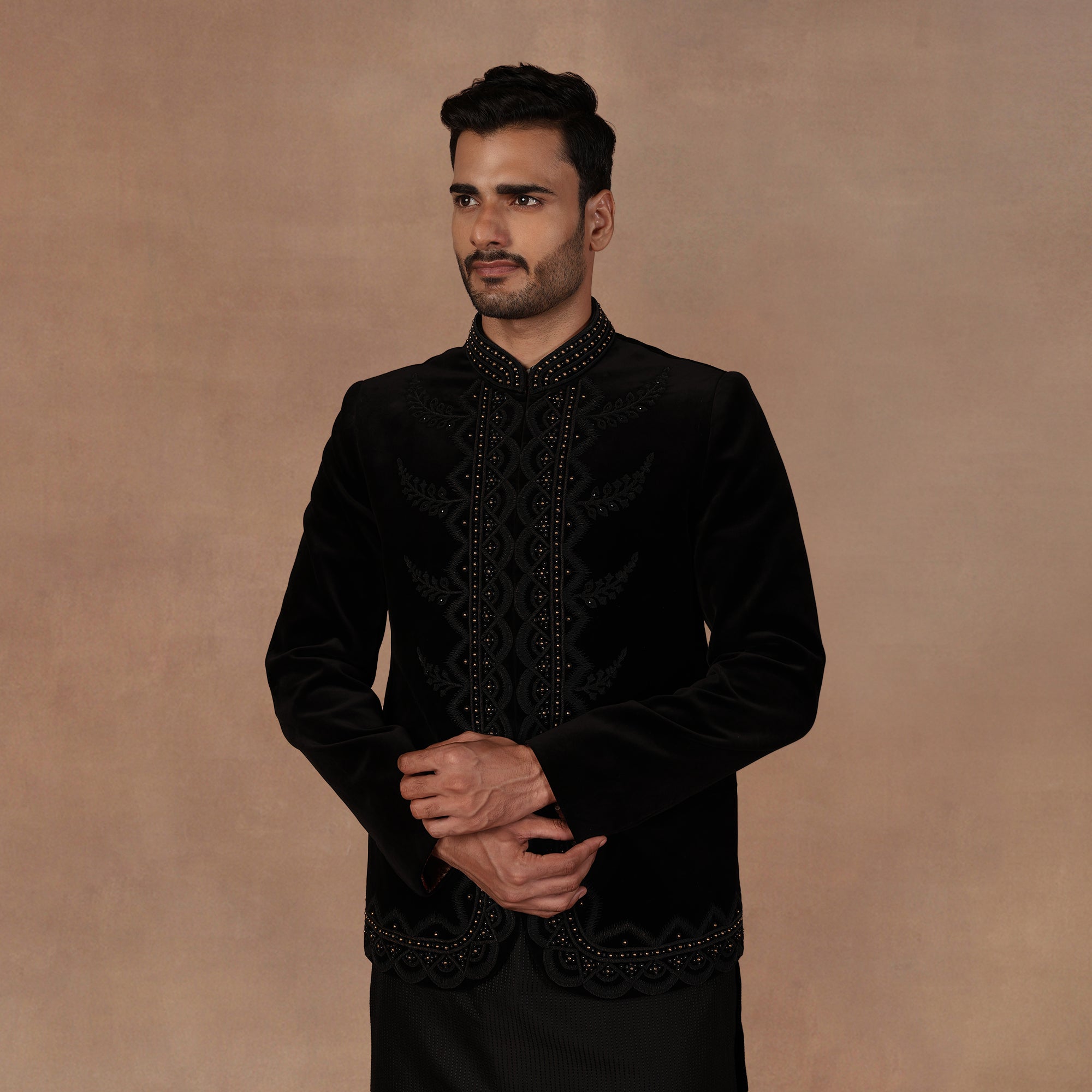 Noir Black Bandhgala Set | East