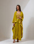 Lime Green Cape With A Dhoti Skirt Set