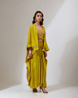 Lime Green Cape With A Dhoti Skirt Set