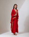 Red Cape With A Dhoti Skirt Set