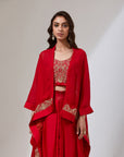 Red Cape With A Dhoti Skirt Set