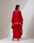 Red Cape With A Dhoti Skirt Set