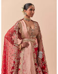 Red Lehenga Let With A Powder Pink Blouse Set With Two Dupattas