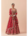 Red Lehenga Set With A Powder Pink Blouse And A Dupatta