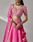 Fuschia Pink Lehenga And Blouse With An Organza Dupatta