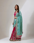 Fuschia And Blue Bandhanni Pallu Lehenga Saree