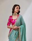 Fuschia And Blue Bandhanni Pallu Lehenga Saree