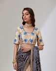 Ecru And Navy Bandhanni Pallu Lehenga Saree