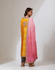 Mustard Bandhani Kurta With Grey Pants Set