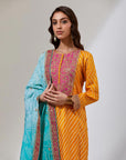 Mustard Yellow Bandhani Kurta With Pants And A Dupatta