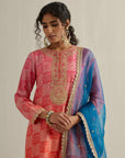 Coral And Pink Shaded Bandhani Kurta Set