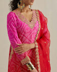 Fuschia Pink Shaded Bandhani Kurta Set