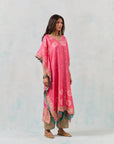 Pink Shaded Kaftan With Green Bottoms
