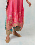 Pink Shaded Kaftan With Green Bottoms