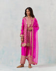 Fuschia Pink Kurta Short Set With Tulip Pants And A Dupatta