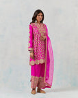 Fuschia Pink Kurta Short Set With Tulip Pants And A Dupatta
