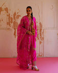 Hot Pink Silk Dupion Kurta With Tulip Pants Set