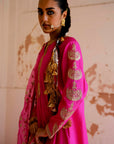 Hot Pink Silk Dupion Kurta With Tulip Pants Set