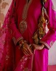 Hot Pink Silk Dupion Kurta With Tulip Pants Set