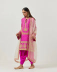 Fuschia Georgette Bandhani Kurta With Tulip Pants Set