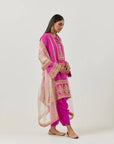 Fuschia Georgette Bandhani Kurta With Tulip Pants Set