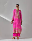 Fuschia Pink Bandhani Kurta With Pants Set