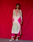 Hot Pink And Pista Hand Dyed Kurta Set