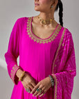 Fuschia Georgette Anarkali With Dori And Sequin Embroidery