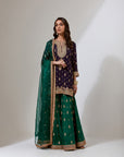 Navy Short Kurti With An Emerald Green Sharara And Dupatta