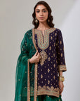 Navy Short Kurti With An Emerald Green Sharara And Dupatta