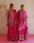 Hot Pink Georgette Gota Embroidered Sharara Set