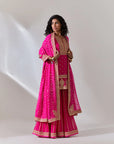 Hot Pink Silk Georgette Kurta And Sharara Set