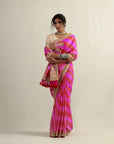 Fuschia Moonga Silk Saree With An Ecru Blouse