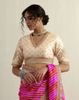 Fuschia Moonga Silk Saree With An Ecru Blouse