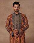 Ochre Mustard Jamawar Kurta Set | East