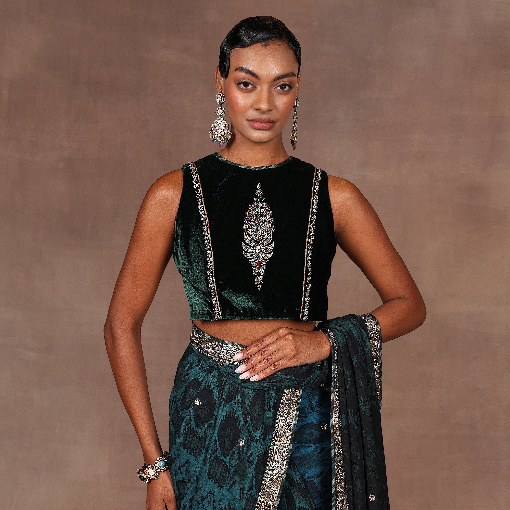 Pine Green Saree Set