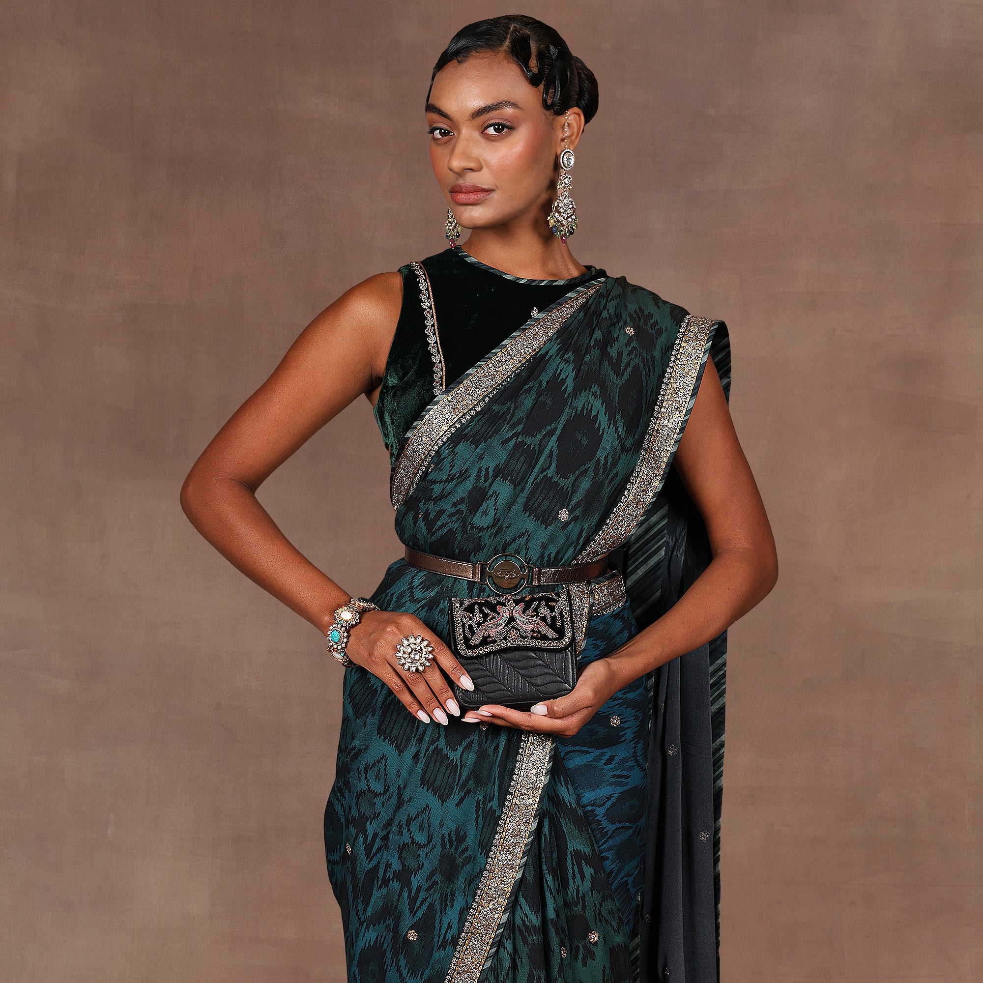 Pine Green Saree Set