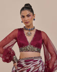 Plum Red Ikat Saree Set | Atth