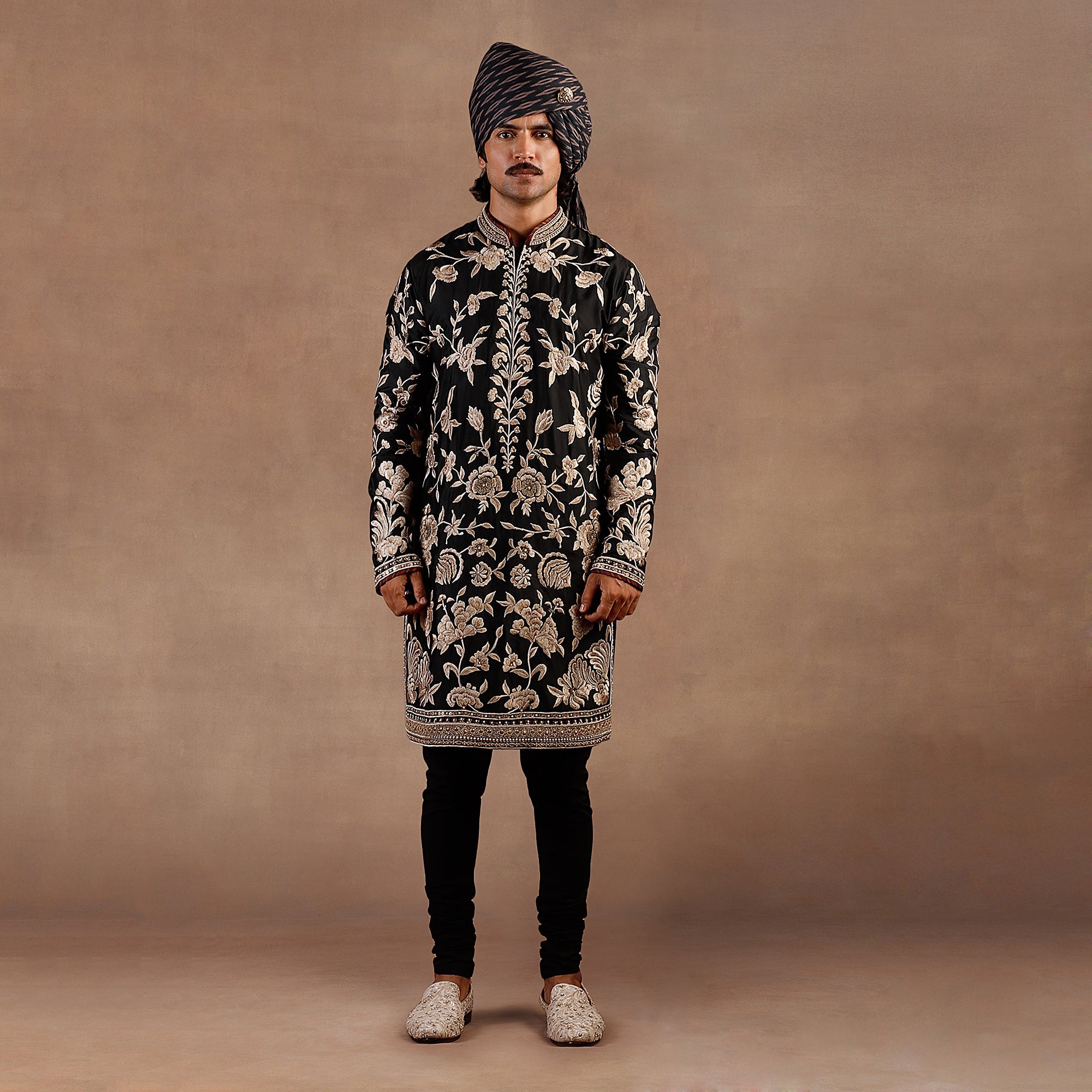 Prussian Blue Ikat Print Safa | East