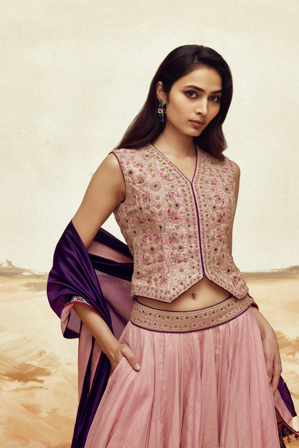 Johari Lehenga Set with Koti - Pink 2