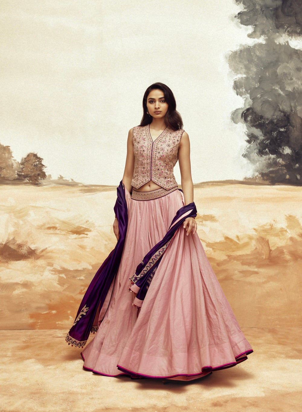 Johari Lehenga Set with Koti - Pink 1