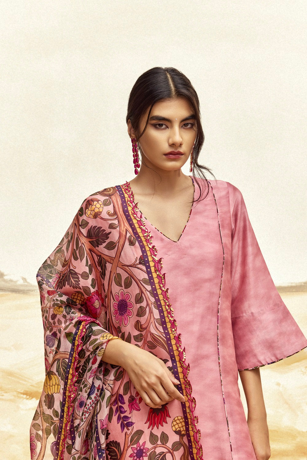 Classic Kurta Set with Churidaar - Pink 2