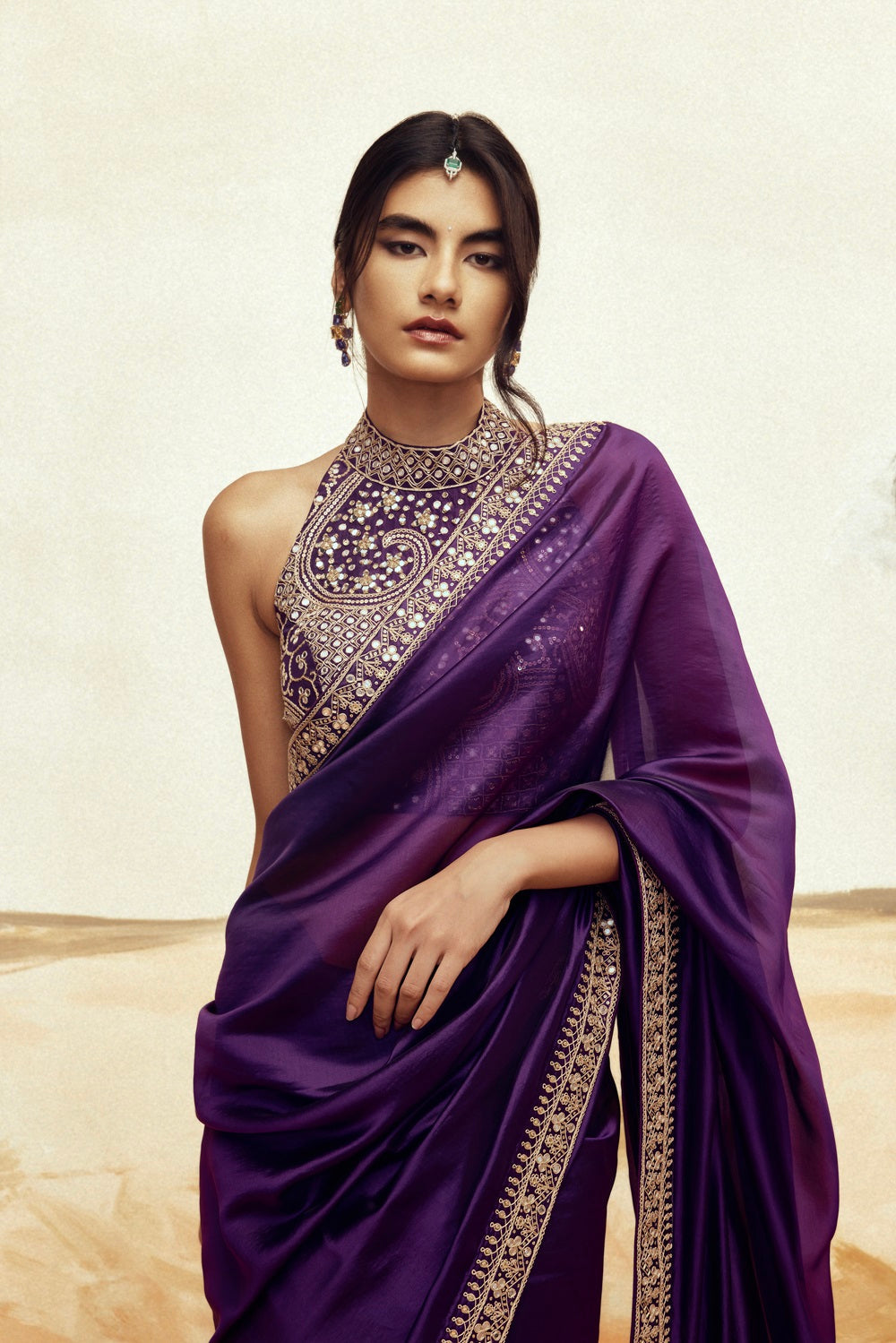 Classic Saree Set with Halter - Purple 2