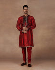 Red Jamawar Kurta Set | East