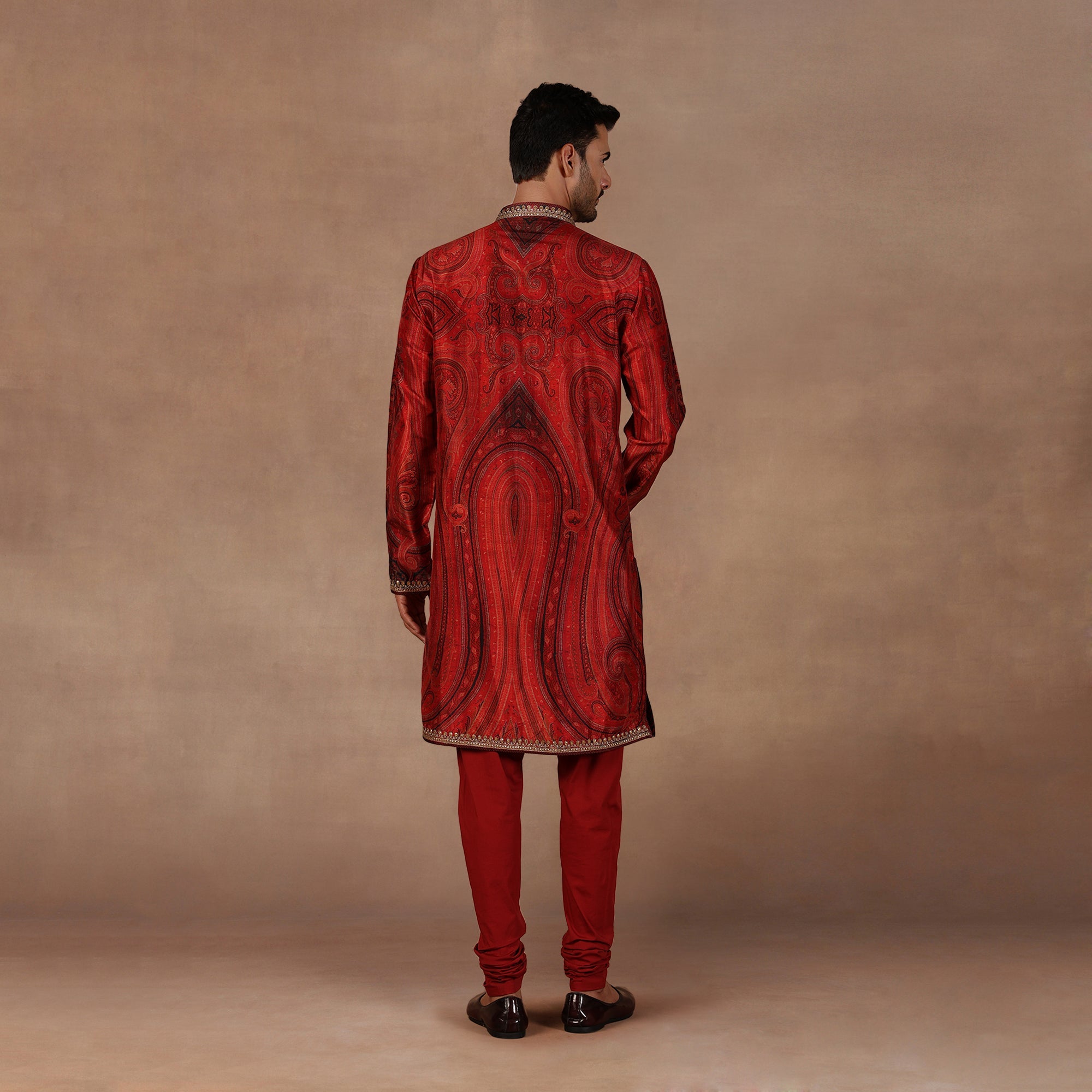 Red Jamawar Kurta Set | East