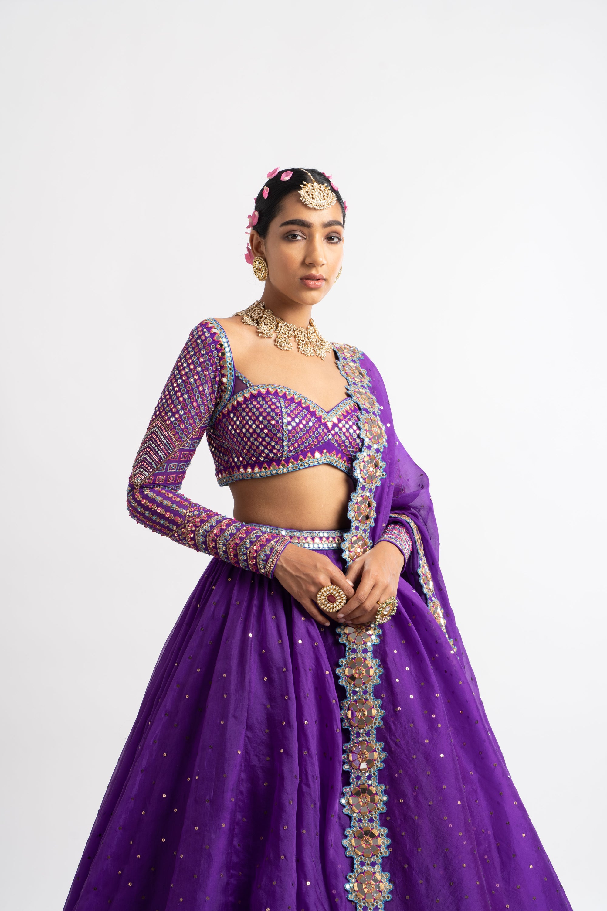 Purple Silk Organza Lehenga Set
